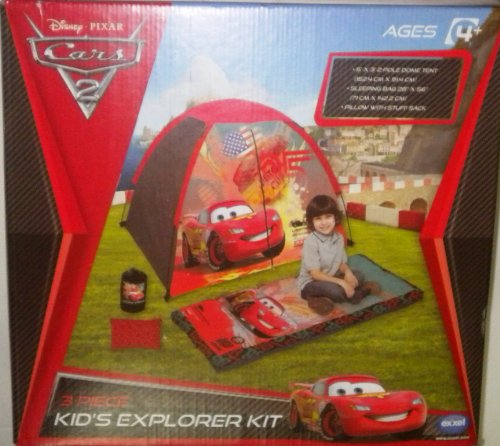 3 Piece Kids Explorer Kit Campset Disney Cars 2 Tent, Sleeping Bag, Pillow