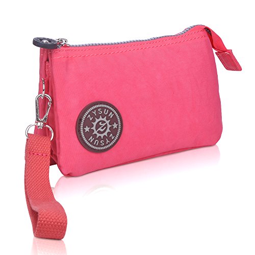 ZYSUN Womens Nylon Small Little Clutch Card Money Handbag Purse Wristlet Bag(605,red)