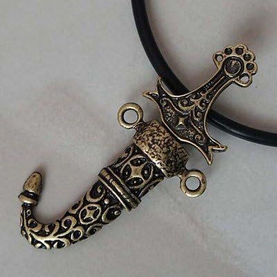 Little Persian Sword Dagger Pewter Pendant W Necklace UNPOLISHED BRASS PLATED