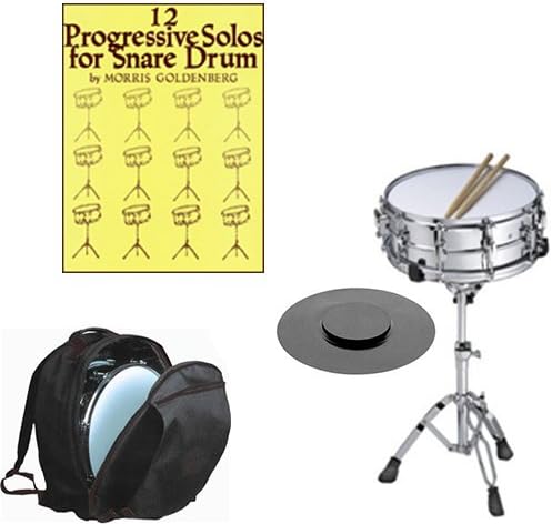 Band Directors Choice Complete Student Snare Drum Kit w/Stand, Backpack Carry Bag, Drum Practice Pad &amp; Sticks &amp; 12 Progressive Solos for Snare Drum Book