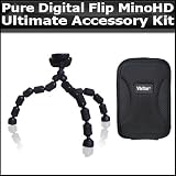 Ultimate Accessory Kit For Pure Digital Flip MinoHD Camcorder 3rd Generation M3160S, M31120B NEWEST MODEL Includes Slim Protective Hard Case + Gripster Flexible Tripod