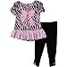 Young Hearts Little Girls' 2 Piece Zebra Print with Bow Shirt and Pant