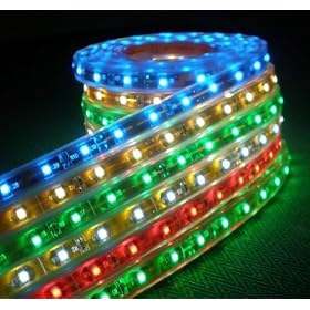 12V SMD5050 LED Tri-chip Horizontal Ribbon Flexible LED Strip Light 5M/16Ft Waterproof - RGB Color Changing with Remote Control