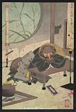 Poster Print of Artwork showing a raccoon wearing clothes and leaning on a table in a room with a large round window and a teapot heating nearby
