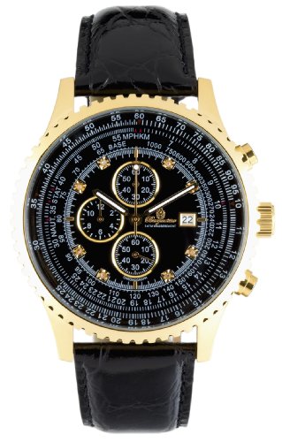 Burgmeister Savannah BM320222 Herren Chronograph gold schwarzes Zifferblatt mit 8 Diamanten Datum/Tag/Monat schwarzes Lederarmband