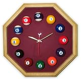 13in Octagon Billiard Clock Oak & Wine Mali Felt