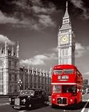 Posters: Londres Mini Poster - Big Ben, Roter Bus Et Taxi (50 x 40 cm)