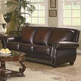 Sofa with Nail Head Trim in Deep Brown Leather