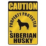 CAUTION  PROPERTY PROTECTED BY SIBERIAN HUSKY  PARKING SIGN DOG