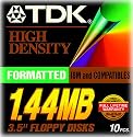 TDK 3.5In 1.44MB Pre-Fmt IBM Black Diskettes 10-Pack