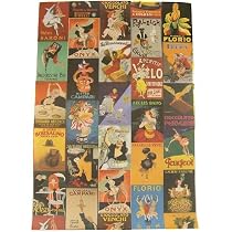 Vintage Posters Italian Advertising Cavallini Gift Wrap or Decoupage Paper 20 by 28 inches, Three