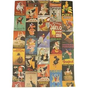 Vintage Posters Italian Advertising Cavallini Gift Wrap or Decoupage Paper 20 by 28 inches