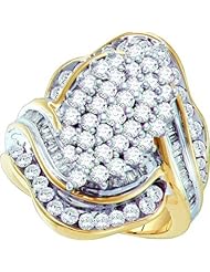 2.00 Carat (ctw) 10K Yellow Gold Round & Baguette Cut White Diamond Ladies Cluster Right Hand Ring 2 CT