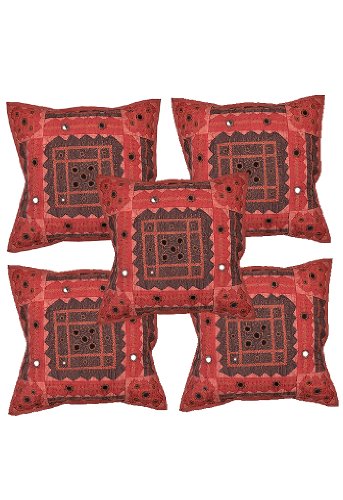 Imagen principal de Tema mano Patch Work Cut & Mirror 2 PC cubierta hecha a mano Cojín de algodón Set Tamaño 17 x 17 pulgadas Juego de 2 piezas