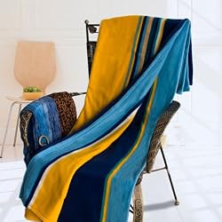[Yellow/Blue Stripes] Soft Coral Fleece Throw Blanket (59 by 71 inches)