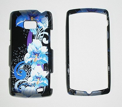 cell phone, Blue Hawaiian on Black Snap on Hard Skin Shell Protector Cover Case for Lg Ally Vs740 + Microfiber Cell Phone Bag