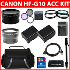 Deluxe Accessory Kit For Canon VIXIA HF G10 HFG10 Flash Memory Camcorder Include Canon BP-808 Replacement Battery (2Pcs)+ Replacement Charger + 8GB SDHC Memory + Reader + Wide Angle Lens + Telephoto Lens + Filter Kit + Close UP Lens Kit + HDMI + Monopod + Deluxe Case + More