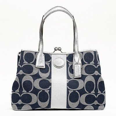 Coach Signature Stripe Framed Carryall Tote/Handbag 