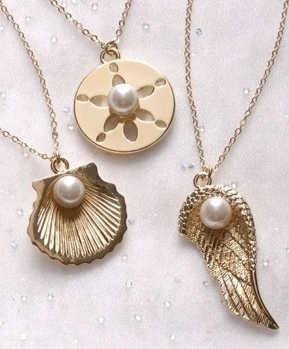 Necklaces & Pendants PEARL, Sea Shell with Pearl, Sand dollar with Pearl, Angel wing with Pearl