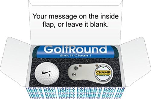 Fathers Day Golf Gift Set (Short Game Essentials) GolfRound Towel - Nike Golf Ball - FLIX Repair Tool - Golf Greeting Card - Packaging (Without Gift Tag)