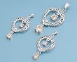 Sterling Silver Pendant and Earrings Set - Ornament Style with Champagne CZ Danglings