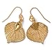 Real Aspen Lace Leaf Dangle Earrings - Gold
