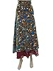 Womens Wrapskirt Two Layer Blue Maroon Printed Long Vintage Silk Sari Skirt