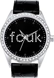 FCUK Stainless Steel Ladies Black Leather Strap Watch