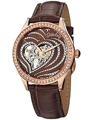 Stuhrling Original Womens 429.2245K59 Amour Aphrodite Temptation Automatic Skeleton Swarovski Crystals Brown Leather Strap Watch