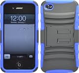 BLACK / BLUE ARMOR DEFENDER CASE WITH STAND + HOLSTER BELT CLIP FOR IPHONE 4 4S