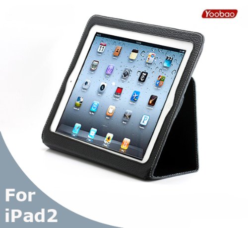 AYL® 100% Premium Genuine Slim Leather Case Folio with Magnetic Closure and 3-in-1 built-in Stand for Apple Ipad 2nd Generation Tablet (Black)
