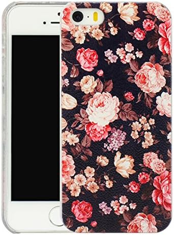 iPhone 5 / 5S Case, Aeonn Design Print Pattern Perfection Embossed Surface Bumper, Scratch Resistant Clear Slim Fit Hardcover Plastic Case for iPhone 5 / 5S (Peony Flower)