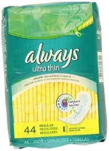 Always Ultra Thin Regular Without Wings, Thin Pads 44 Count (Pack of 3)