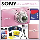 Sony DSC-W350 14.1MP Digital Camera with 4x Wide Angle Zoom with Optical Steady Shot Image Stabilization and 2.7 inch LCD in Pink + 4GB Accessory Kit