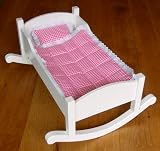 Unique Handmade White Wooden Dolls Bed that also can be turned in to a cradle