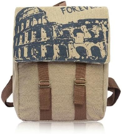 Retro Canvas Backpack Rucksack Handbag Schoolbag (Khaki)