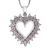 Sterling Silver Created Pink Sapphire and Created White Sapphire Heart Pendant Necklace, 18
