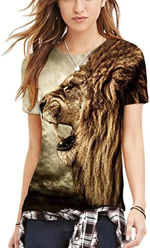 Pretty321 Women Girl Lion Animal Big Face Teeth Digital 3D Print Tee T-shirt Slim Fit (US(Women 12-13/L| Men M+) Ignore Our Tag, Amazon)