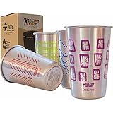 Healthy Human Stainless Steel Cups - Retro Color 16oz (4 Pack) Ideal Beer Pints, Iced Tea Tumblers, Wine & Water Mugs, Camping Cup - Bar Set. - Retro Style