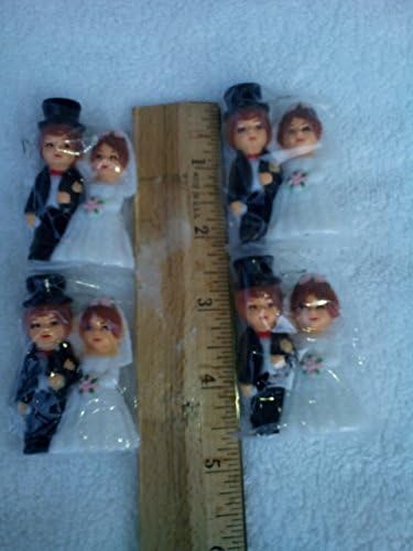 Plastic Bride And Groom, 2 1/4" Tall, Pack Of 4, Light Skin, Dark Hair.