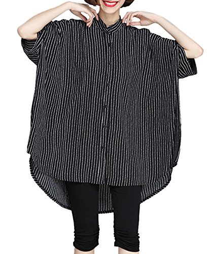 ELLAZHU Women Loose Black&White Stripe Bat-wings Blouse GA276