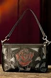 Women's Hand Tooled Leather Rose Cosmetic Handbag