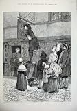 1873 Street Scene Man Painting Sign Wig Maker Fine Art