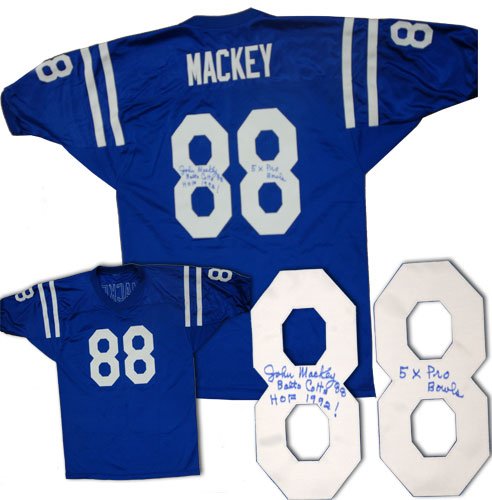 John Mackey Autographed Baltimore Colts Jersey w/ HOF 1992 & 5x Pro Bowl Insc.