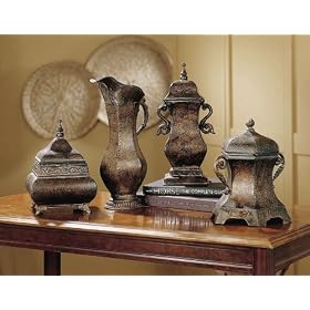 Set of 4 Metal Urn Boxes and Pitcher Old World Tuscan by CBK
