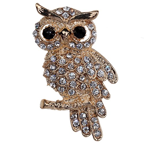 Yazilind Jewelry Gold Plated Full Inlay Crystal Cute Owl Brooches and Pins for Wedding Party image