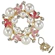 Leaves Wreath Venetian Pearl Brooch Pin - Pink