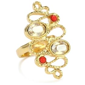 Sparkling Sage Relic Coral and Gold Tone Squiggle Ring, Size 