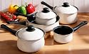 5 Piece Cream Non Stick Saucepan Set. Budget Line Kitchen Pans