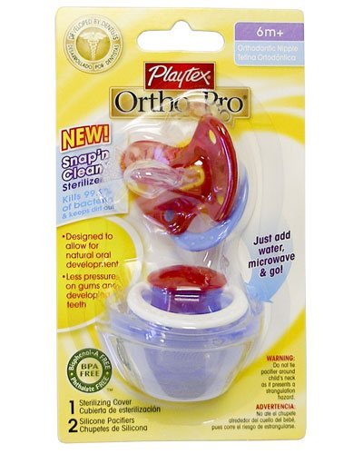 Playtex Baby Ortho-pro. Silicone Pacifiers with Sterilizing Cover 6+ Months - Girl Colors